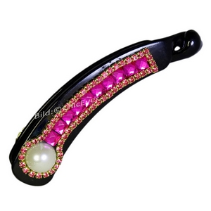 Haarspange Bananenspange Strass & Acryl Haarschmuck pink gold schwarz 7533e